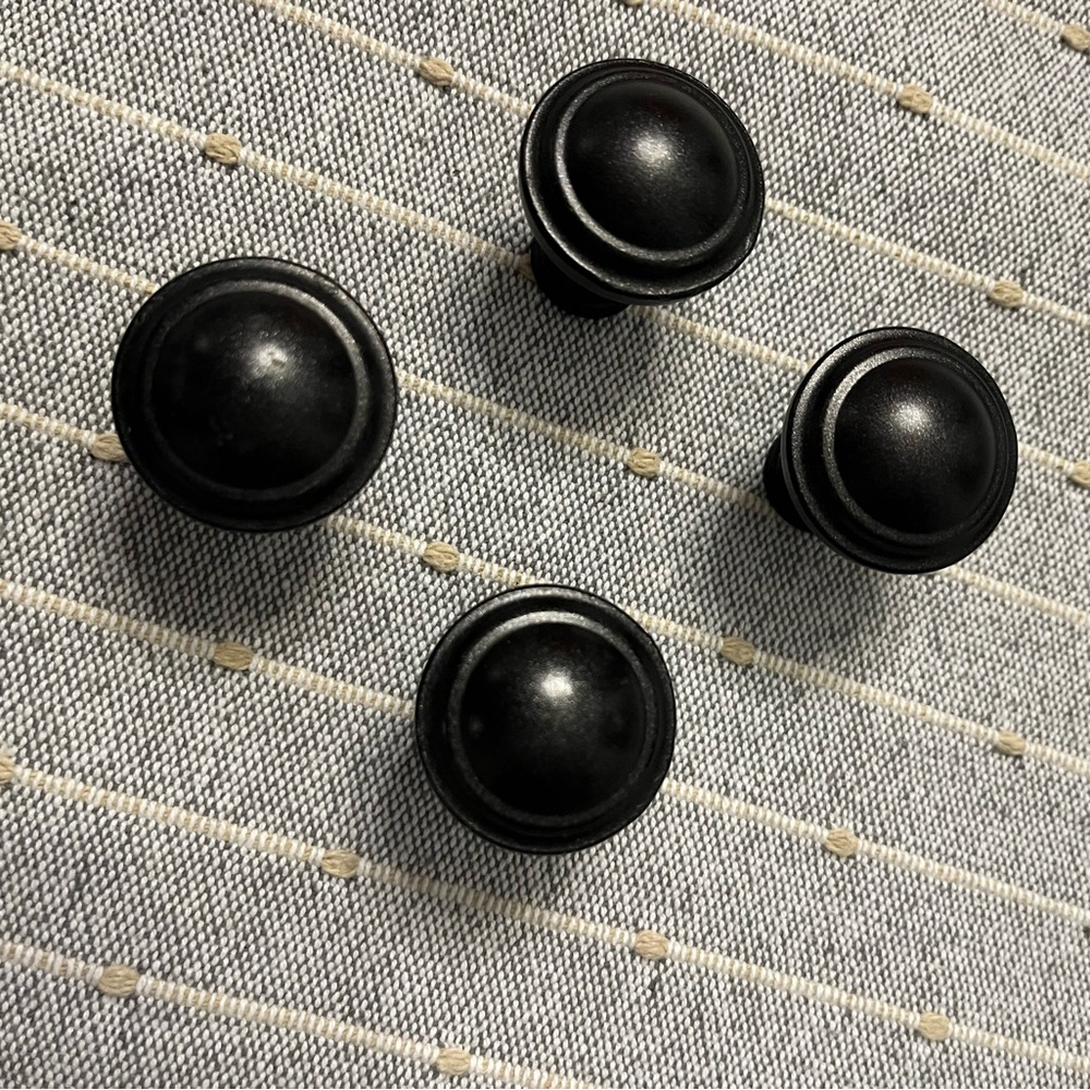4 Antiqued Bronze knobs 1.25 inches